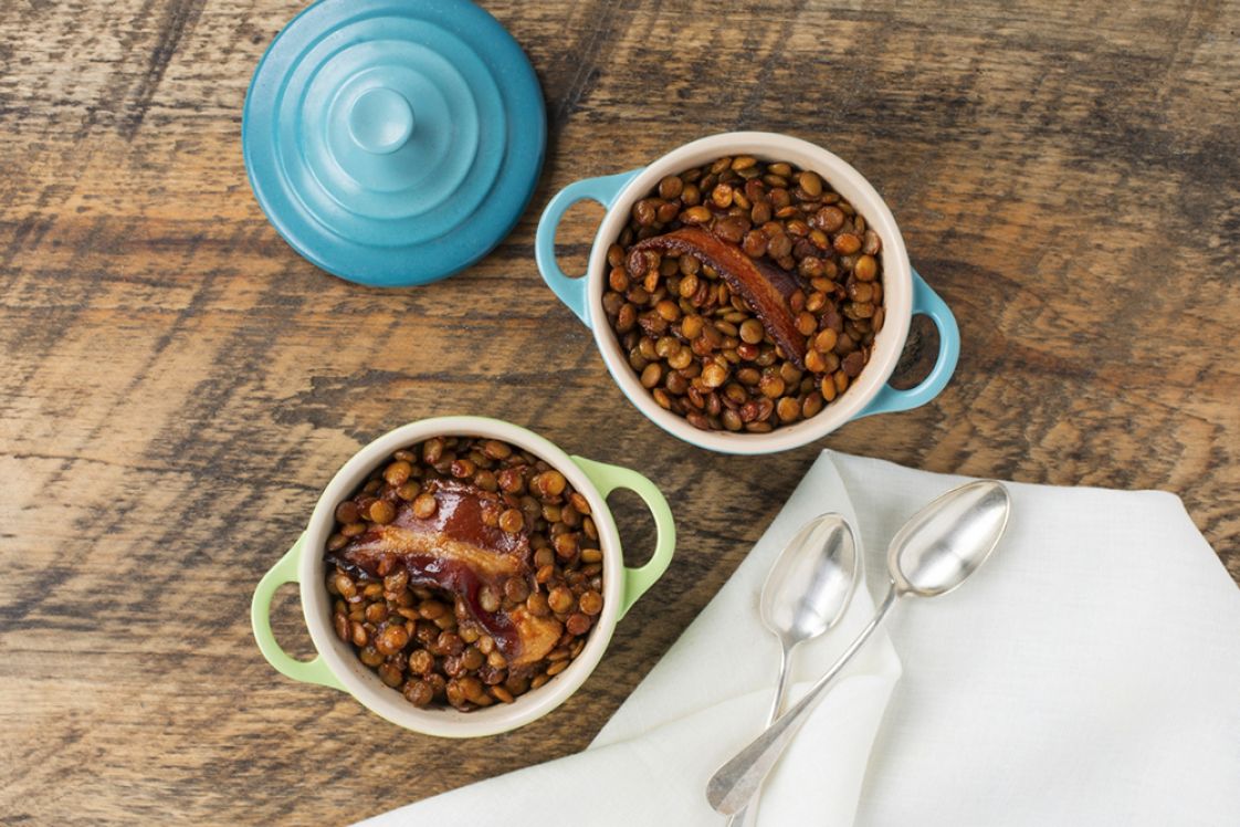 Smokey BBQ Baked Lentils With Pomegranate-Chipotle