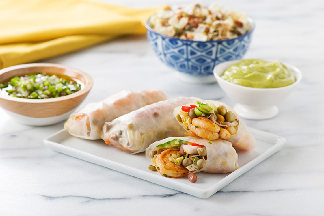 Lentil Sprout Spring Rolls with Shrimp Appetizers, Snacks & Sides