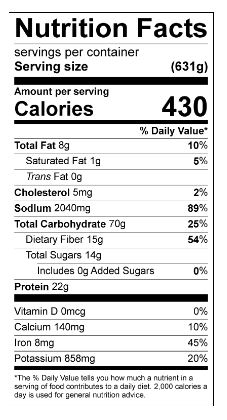 Chilis Nutrition Facts Chart