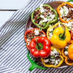Stuffed Roasted Peppers with Lentils, Beef & Mushrooms