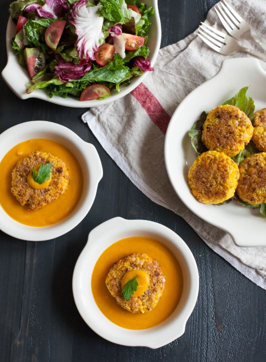 yellow split pea millet cakes with miso soup