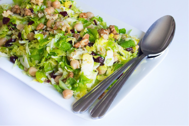 Crunchy Brussels Sprouts and Chickpea Salad with Cranberries and