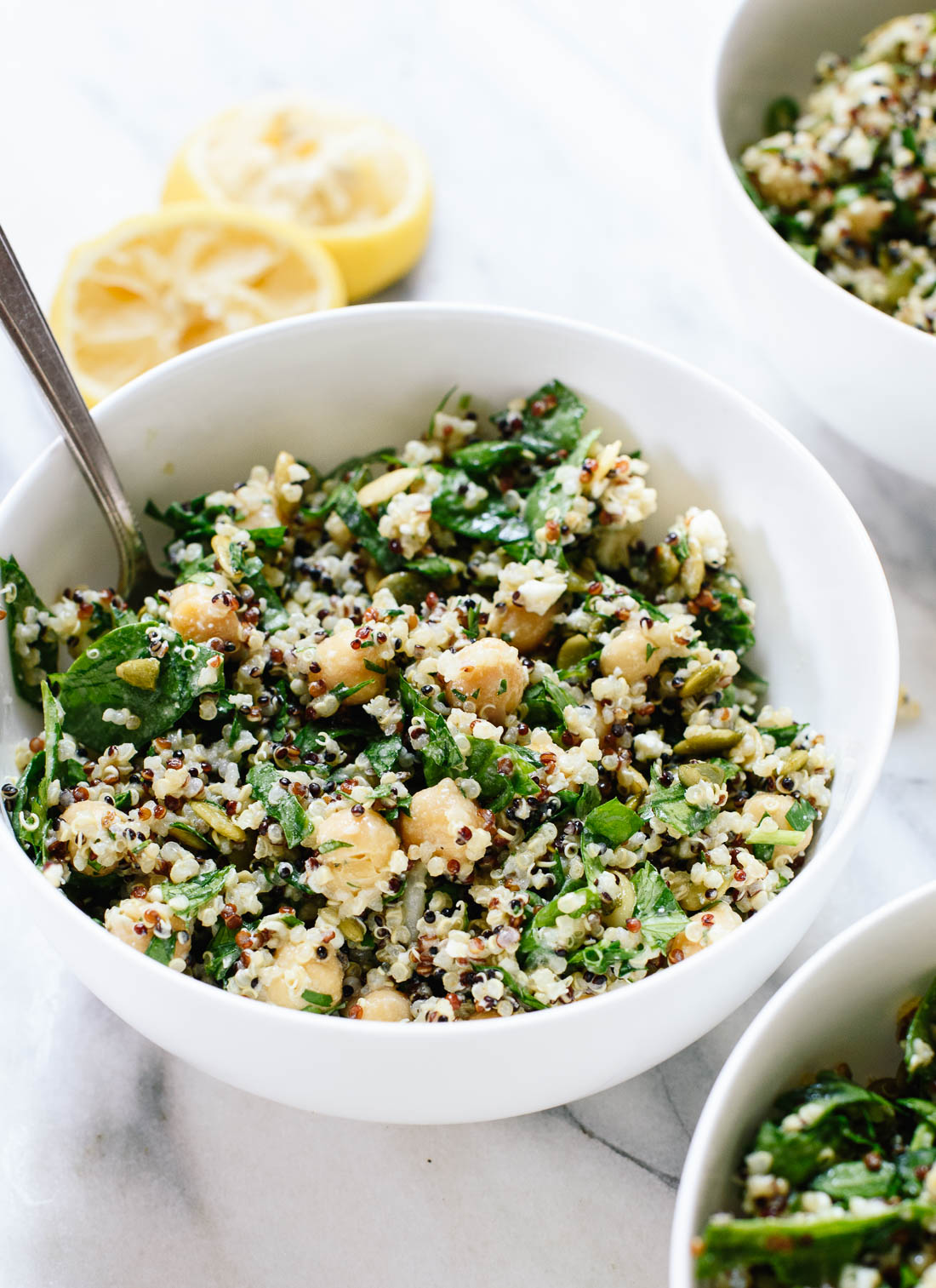 Herbed Quinoa & Chickpea Salad with Lemon-Tahini Dressing - Half Cup Habit