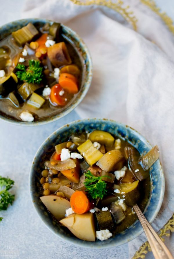 Vegan Slow Cooker Lentil and Veggie Soup - Half Cup Habit