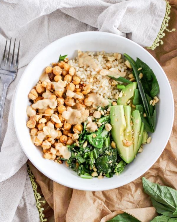 Vegan Spicy Peanut Chickpea Bowls with Sesame Greens Half Cup Habit