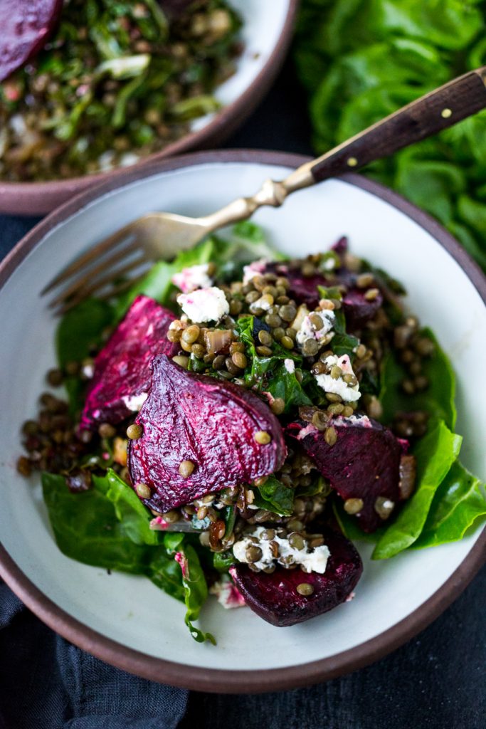 Warm Lentils With Wilted Chard, Roasted Beets And Goat Cheese - Half ...