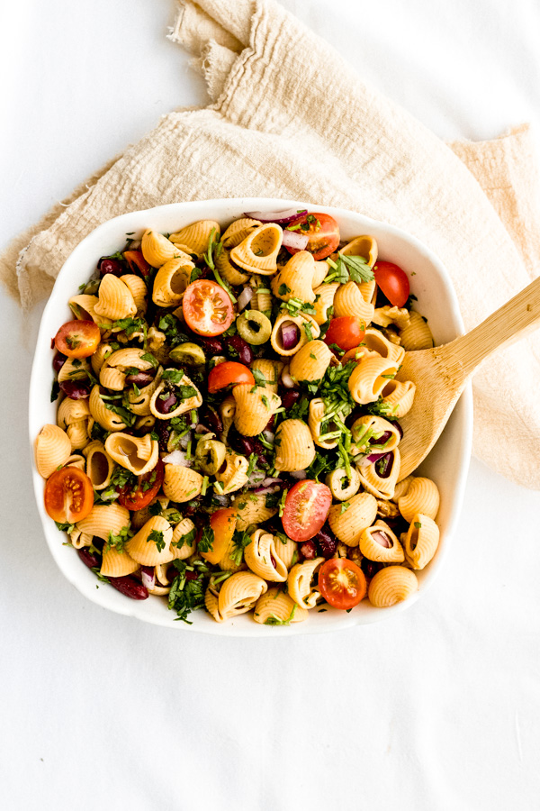 Kidney Bean Chickpea Pasta Summer Salad with Orange-Tahini Dressing - Half  Cup Habit
