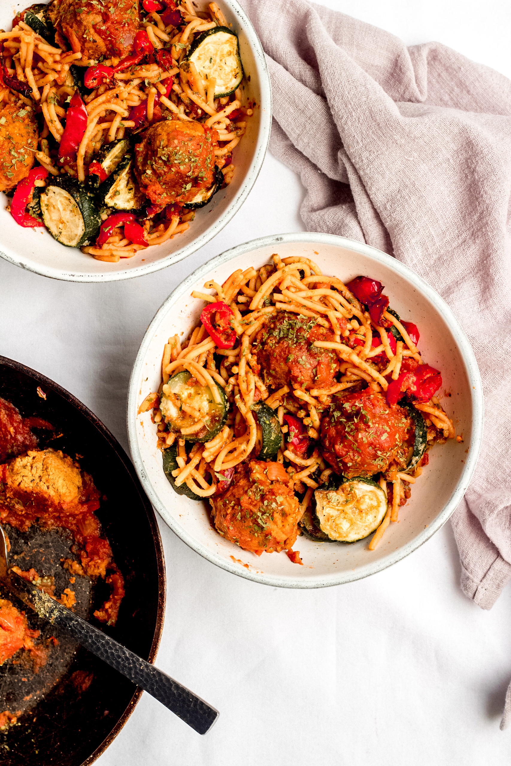 Spaghetti and Meatballs with Mediterranean Twist - Half Cup Habit