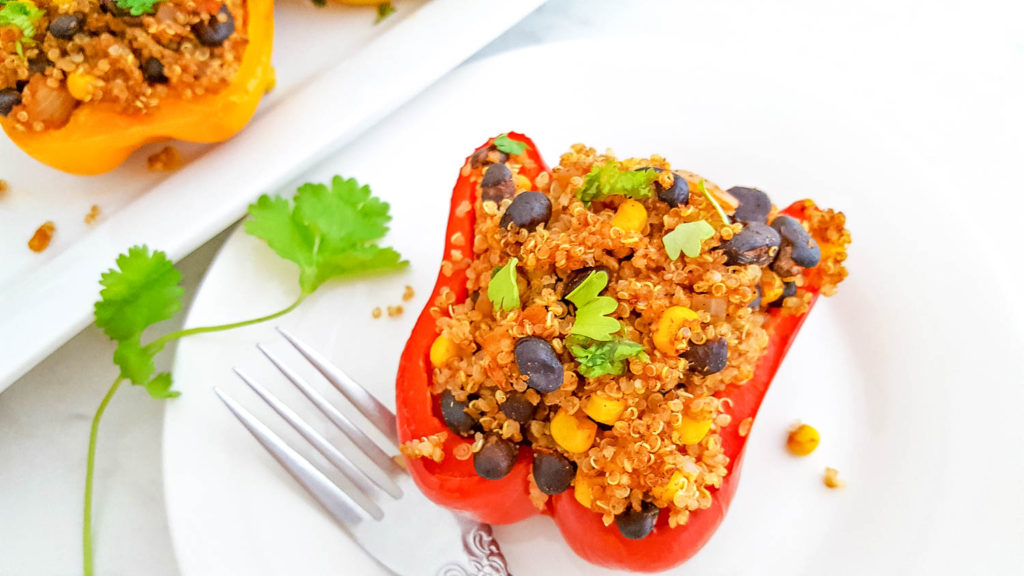 Mexican Black Bean & Quinoa Stuffed Peppers - Half Cup Habit