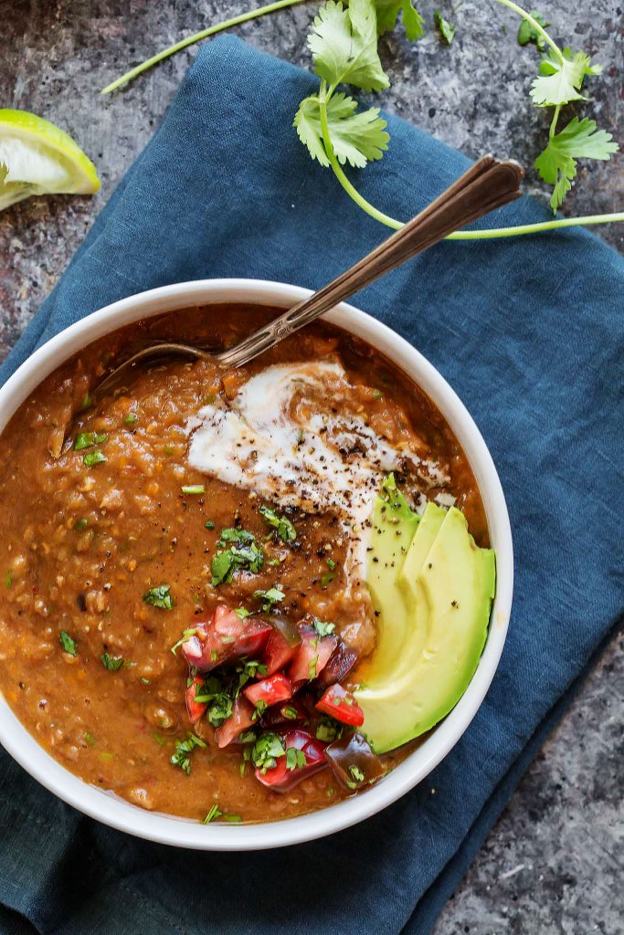 Slow Cooker Chipotle Lentil Soup - Half Cup Habit