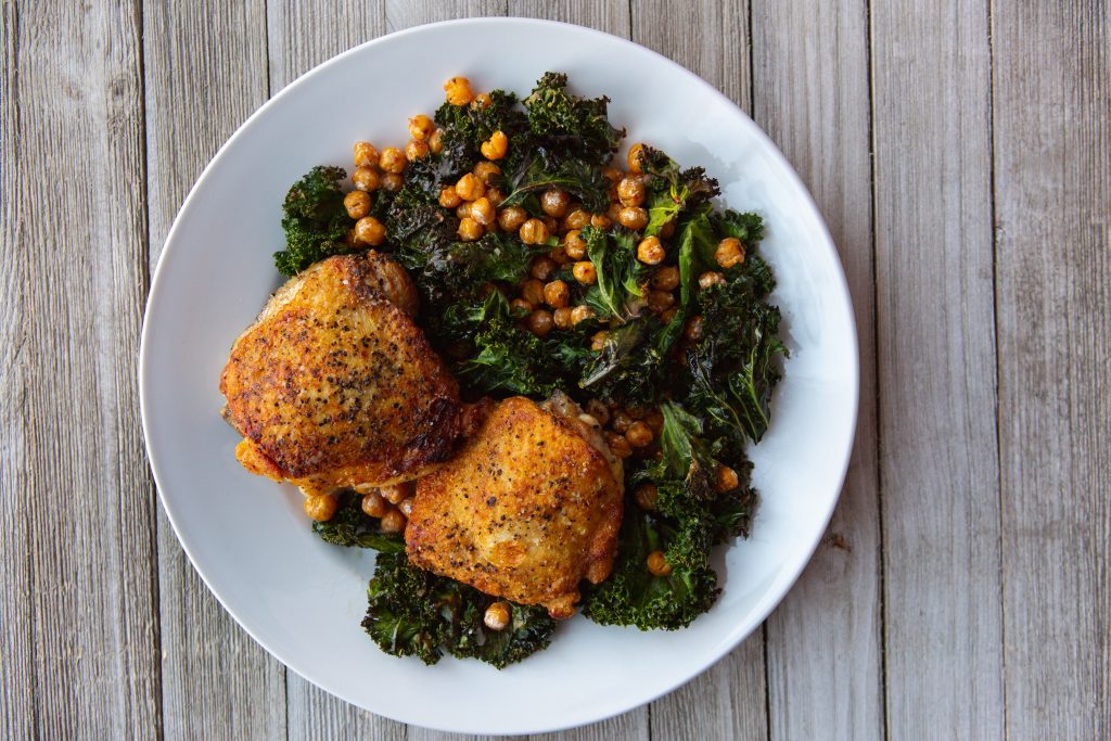 Chicken Thighs with Roasted Chickpeas - Half Cup Habit