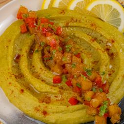 USA Pulses recipe Split Pea Hummus with Plantain Compote